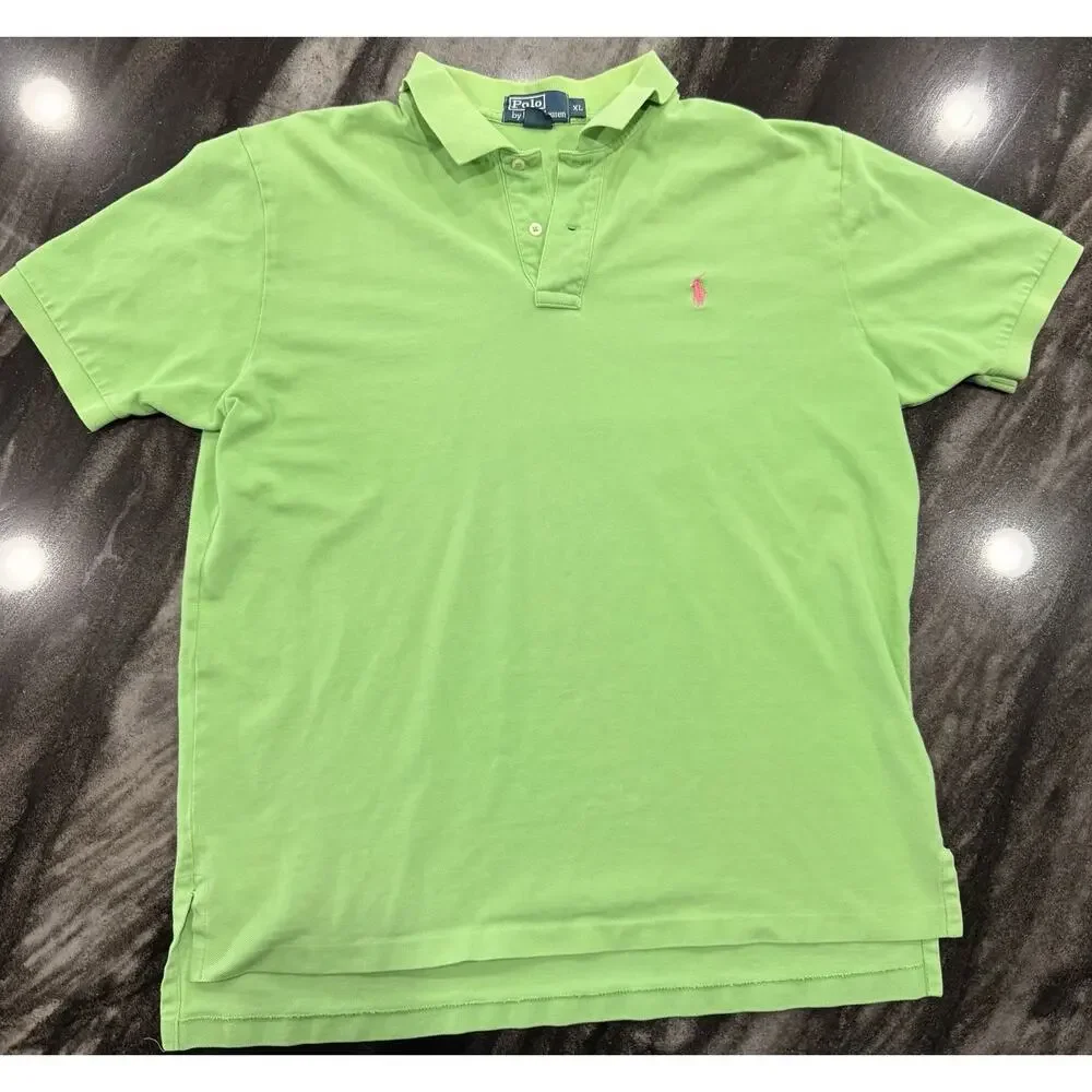 Vintage Polo Ralph Lauren Green Polo Shirt Men’s XL Pink Pony Short Sleeve